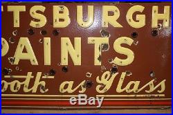 Vintage 1930s Pittsburgh Paints Smooth As Glass Porcelain Sign Neon Brown