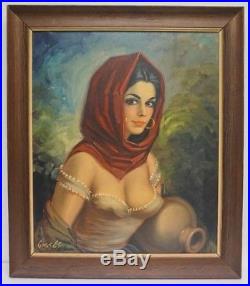 Vintage 1930s Spanish Beautiful Woman Oil Portrait Painting Signed Cortes 2 of 3