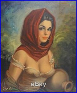 Vintage 1930s Spanish Beautiful Woman Oil Portrait Painting Signed Cortes 2 of 3