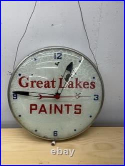 Vintage 1940's Great Lakes Paints Light Up Advertising Clock Sign Not Working