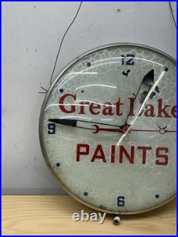 Vintage 1940's Great Lakes Paints Light Up Advertising Clock Sign Not Working