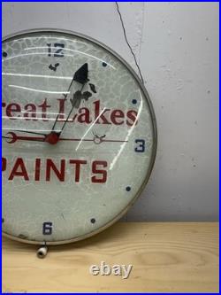 Vintage 1940's Great Lakes Paints Light Up Advertising Clock Sign Not Working