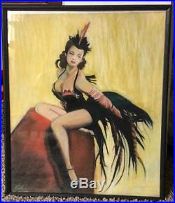 Vintage 1940's Original Showgirl Pinup Pastel Painting Signed Ed Edo Branch NICE