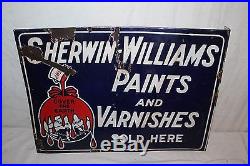 Vintage 1940's Sherwin-Williams Paints 2 Sided 22 Porcelain Metal Flange Sign