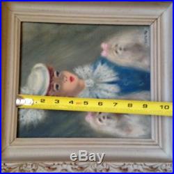 Vintage 1940s 50s Impressionist Signed Oil Portrait of a Woman with dogs
