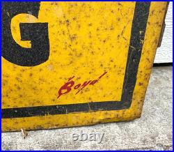 Vintage 1940s Caution Slow Children Playing Folk Art Painted Metal Framed Sign