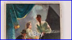 Vintage 1940s WPA Era Piano Bar Figures Night Life American Oil Painting Signed