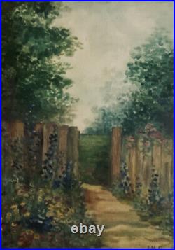 Vintage 1941 IHG Signed Impressionist Garden Landscape Painting Oil on Board 19