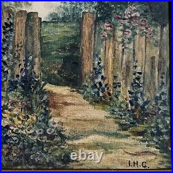 Vintage 1941 IHG Signed Impressionist Garden Landscape Painting Oil on Board 19