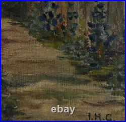 Vintage 1941 IHG Signed Impressionist Garden Landscape Painting Oil on Board 19