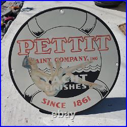 Vintage 1945 Pettit Paint Co. Porcelain Enamel Gas & Oil Garage Man Cave Sign