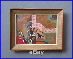 Vintage 1947 Mid-Century Abstract Surreal Oil Painting, Signed
