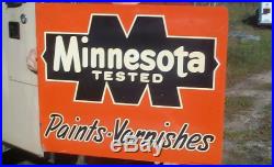 Vintage 1949 Metal Flange Minnesota Paint Varnish Sign Hardware General Store