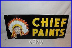 Vintage 1950's Chief Paint Paints Gas Oil 2 Sided 28 Metal Sign WithIndian