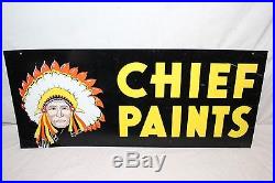 Vintage 1950's Chief Paint Paints Gas Oil 2 Sided 28 Metal Sign WithIndian