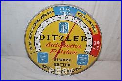 Vintage 1950's Ditzler Car Paint Gas Oil 12 Metal & Glass Thermometer Sign