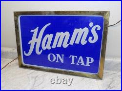 Vintage 1950's Hamm's Beer Light Up Reverse Painted Glass Double Side Sign