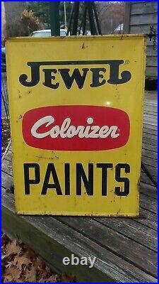 Vintage 1950's JEWEL COLORIZER PAINTS Double Sided Paint Advertising Sign