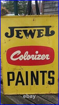 Vintage 1950's JEWEL COLORIZER PAINTS Double Sided Paint Advertising Sign