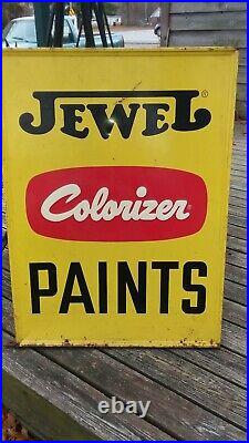 Vintage 1950's JEWEL COLORIZER PAINTS Double Sided Paint Advertising Sign