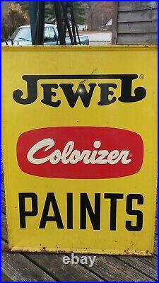 Vintage 1950's JEWEL COLORIZER PAINTS Double Sided Paint Advertising Sign