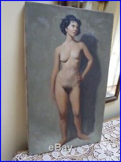 Vintage 1950s Brendon Berger Realistic Nude Woman Oil on Canvas Signed