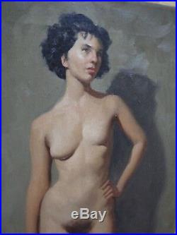 Vintage 1950s Brendon Berger Realistic Nude Woman Oil on Canvas Signed