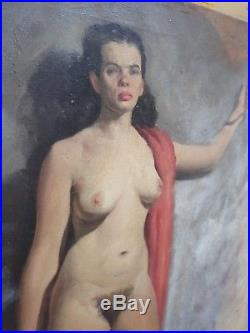Vintage 1950s Brendon Berger Realistic Nude Woman Oil on Canvas Signed # 2 of 4