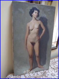 Vintage 1950s Brendon Berger Realistic Nude Woman Oil on Canvas Signed # 3 of 4