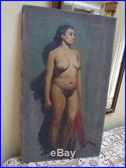 Vintage 1950s Brendon Berger Realistic Nude Woman Oil on Canvas Signed # 4 of 4