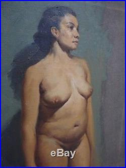 Vintage 1950s Brendon Berger Realistic Nude Woman Oil on Canvas Signed # 4 of 4