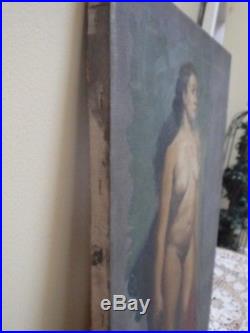 Vintage 1950s Brendon Berger Realistic Nude Woman Oil on Canvas Signed # 4 of 4