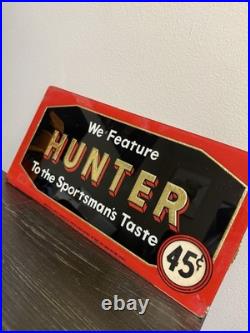 Vintage 1950s Hunter Whiskey 45¢ Price Sign Reverse Painted