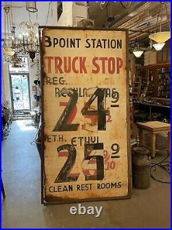 Vintage 1950s Jumbo Hand Painted Distressed Metal Truck Stop Gas Station Sign