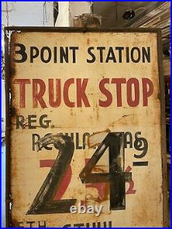 Vintage 1950s Jumbo Hand Painted Distressed Metal Truck Stop Gas Station Sign