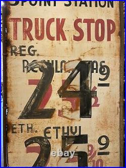 Vintage 1950s Jumbo Hand Painted Distressed Metal Truck Stop Gas Station Sign