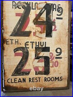 Vintage 1950s Jumbo Hand Painted Distressed Metal Truck Stop Gas Station Sign