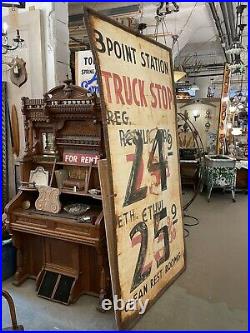 Vintage 1950s Jumbo Hand Painted Distressed Metal Truck Stop Gas Station Sign