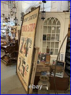 Vintage 1950s Jumbo Hand Painted Distressed Metal Truck Stop Gas Station Sign