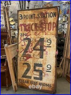 Vintage 1950s Jumbo Hand Painted Distressed Metal Truck Stop Gas Station Sign