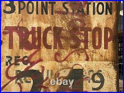 Vintage 1950s Jumbo Hand Painted Distressed Metal Truck Stop Gas Station Sign