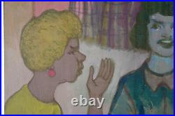 Vintage 1950s Painting Gossiping Girls Dick Fort Chicago Nightclub Series
