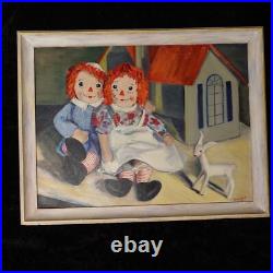 Vintage 1950s RAGGEDY ANN and ANDY Original Framed Painting Art Artist Signed