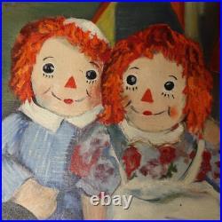 Vintage 1950s RAGGEDY ANN and ANDY Original Framed Painting Art Artist Signed