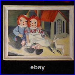 Vintage 1950s RAGGEDY ANN and ANDY Original Framed Painting Art Artist Signed