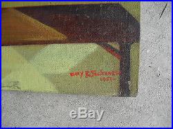 Vintage 1951 Mary B Schuster Signed Oil Painting Bookshelf in Room