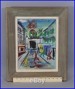 Vintage 1952 Signed French Painting, Moulin La Galette Windmill Paris France NR