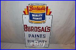 Vintage 1953 Burdsal's Paints Gas Oil 2 Sided 21 Porcelain Metal SignNice