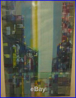 Vintage 1958 HAL POLIN Cubist MID CENTURY MODERN Architecture Painting LISTED