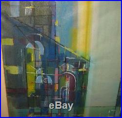 Vintage 1958 HAL POLIN Cubist MID CENTURY MODERN Architecture Painting LISTED